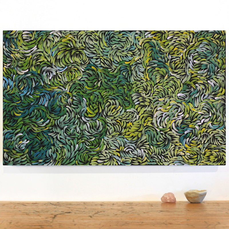 Aboriginal Artwork by Nola Napangardi Fisher, Purrpalanji (Skinny Bush Banana) Jukurrpa, 76x46cm