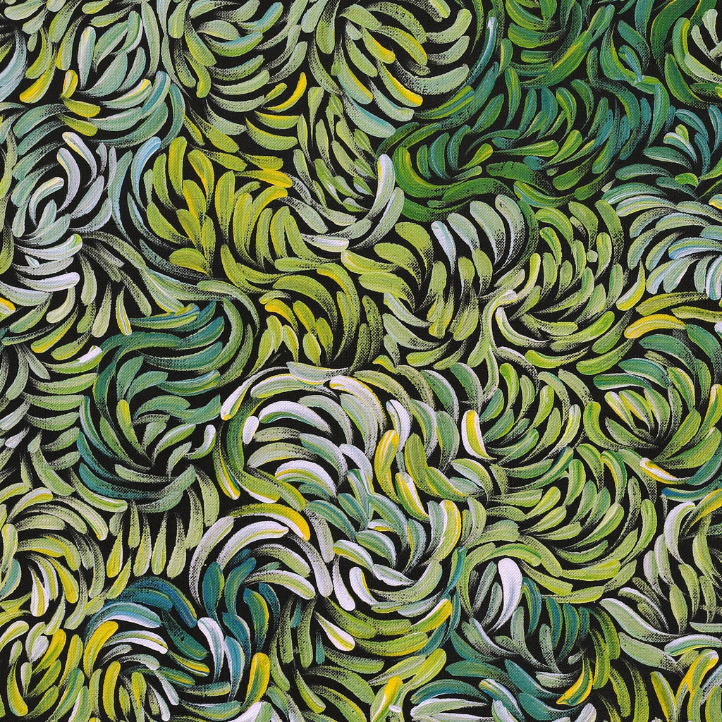 Aboriginal Artwork by Nola Napangardi Fisher, Purrpalanji (Skinny Bush Banana) Jukurrpa, 76x46cm