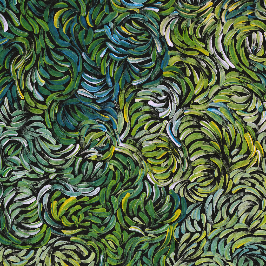 Aboriginal Artwork by Nola Napangardi Fisher, Purrpalanji (Skinny Bush Banana) Jukurrpa, 76x46cm