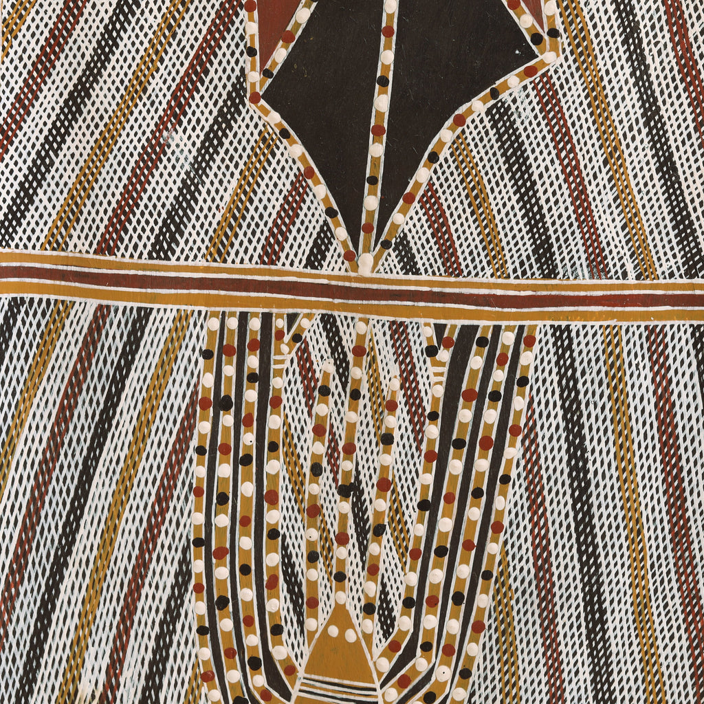 Aboriginal Artwork by Ŋoŋu Ganambarr, Mädi, 84x33cm Bark