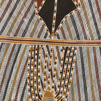 Aboriginal Artwork by Ŋoŋu Ganambarr, Mädi, 84x33cm Bark