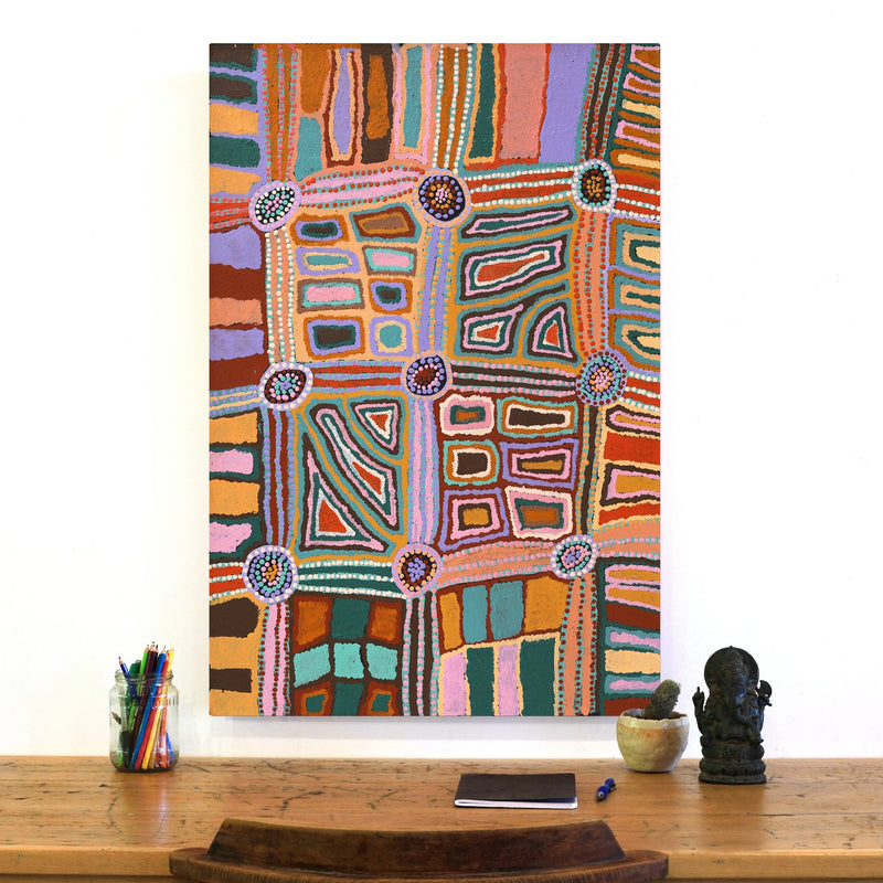 Aboriginal Artwork by Nora Davidson, Mamangku Ngurra, 91x61cm