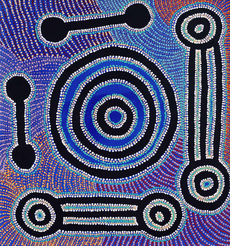 Aboriginal Artwork by Noreen Dixon, Sisters at Watarru, 60x56cm