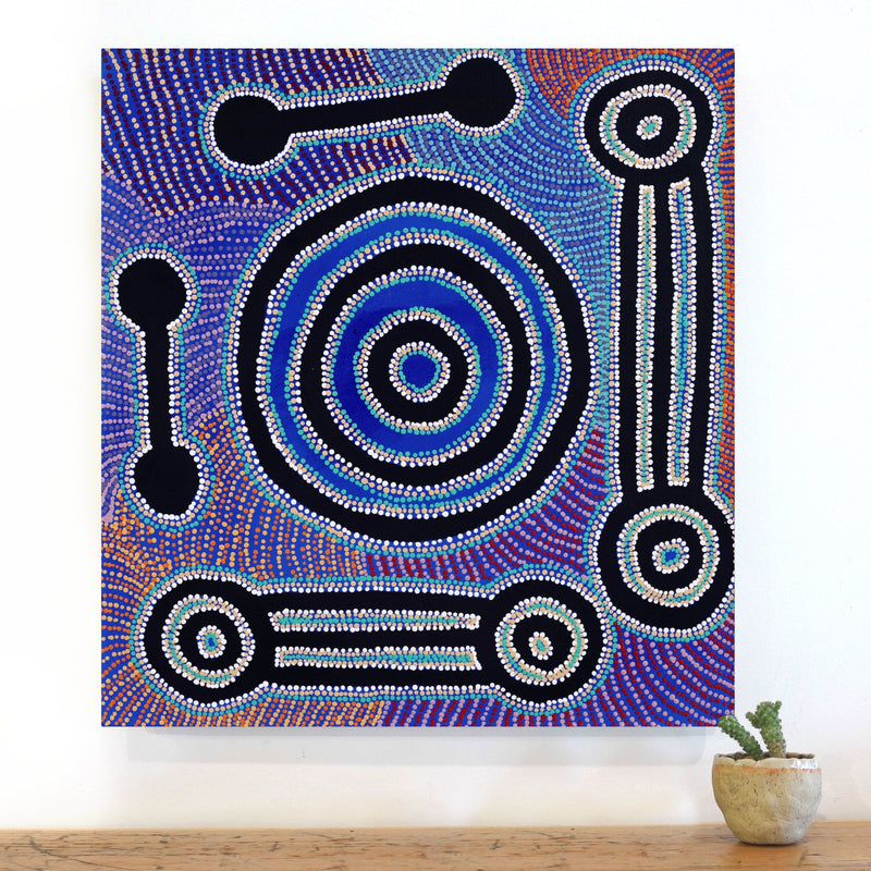 Aboriginal Artwork by Noreen Dixon, Sisters at Watarru, 60x56cm