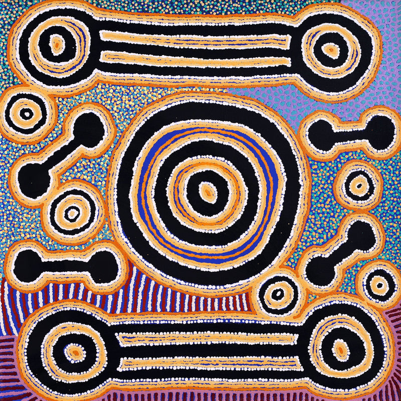 Aboriginal Artwork by Noreen Dixon, Sisters at Watarru, 60x60cm