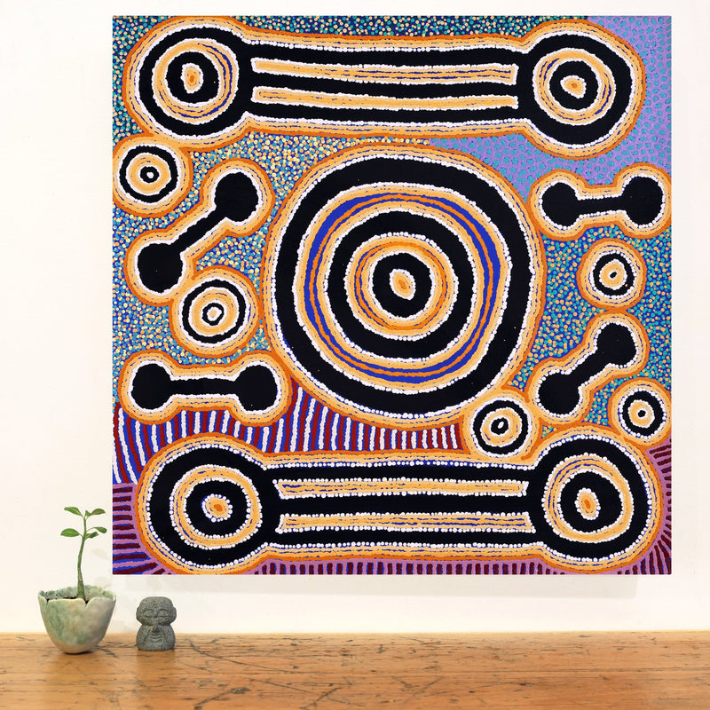 Aboriginal Artwork by Noreen Dixon, Sisters at Watarru, 60x60cm