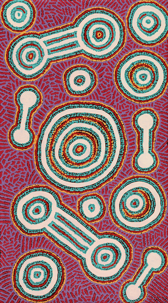 Aboriginal Artwork by Noreen Dixon, Waru at Watarru, 90x50cm