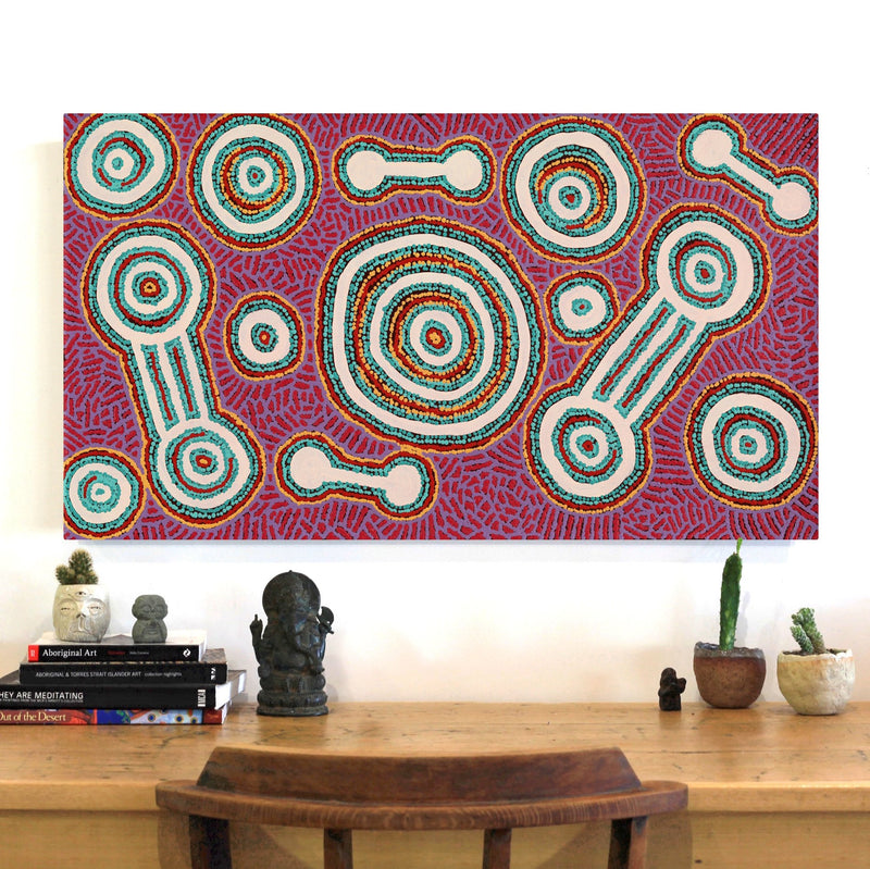Aboriginal Artwork by Noreen Dixon, Waru at Watarru, 90x50cm
