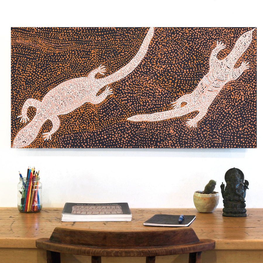 Aboriginal Artwork by Nyanu Watson, Wati Ngintaka Tjukurpa, 91x45cm