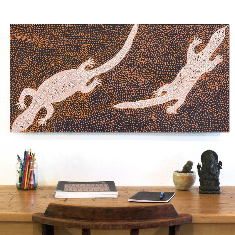 Aboriginal Artwork by Nyanu Watson, Wati Ngintaka Tjukurpa, 91x45cm