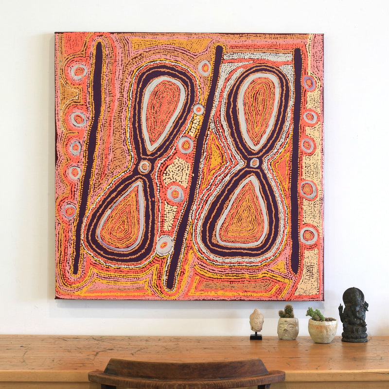 Aboriginal Artwork by Paddy Japanangka Lewis, Mina Mina Jukurrpa - Ngalyipi, 91x91cm