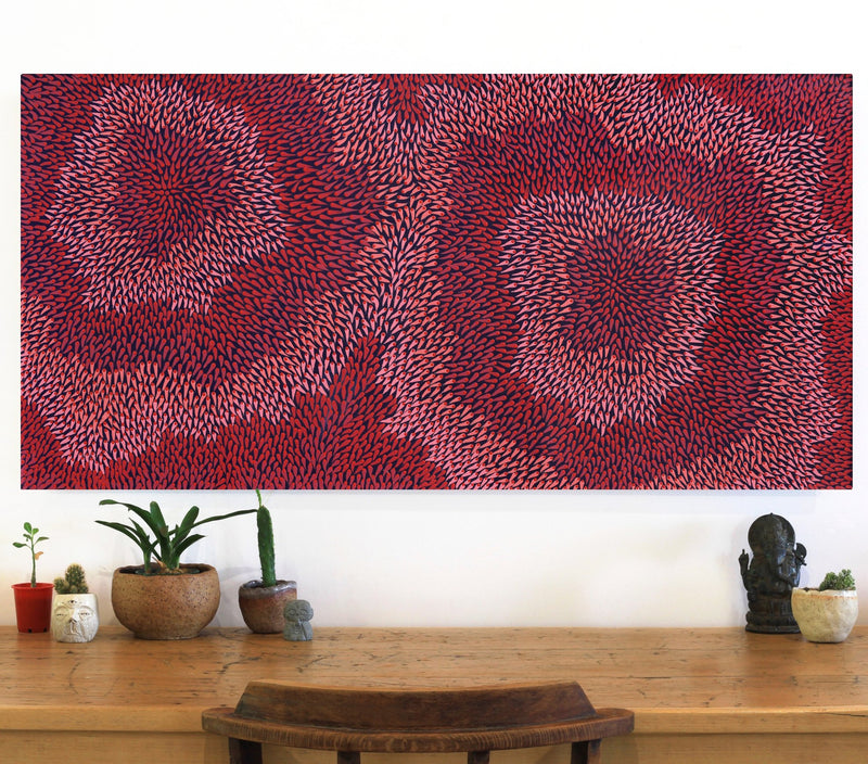 Aboriginal Artwork by Pauline Coombes, Bushfire painting, 122x61cm