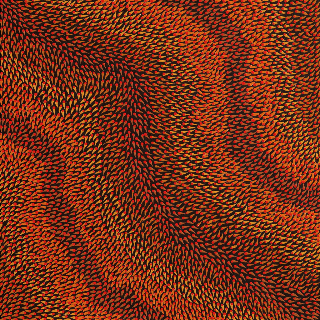 Aboriginal Artwork by Pauline Coombes, Bushfire painting, 61x61cm