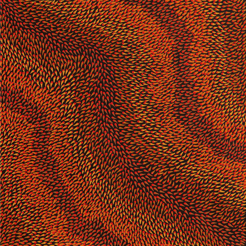 Aboriginal Artwork by Pauline Coombes, Bushfire painting, 61x61cm