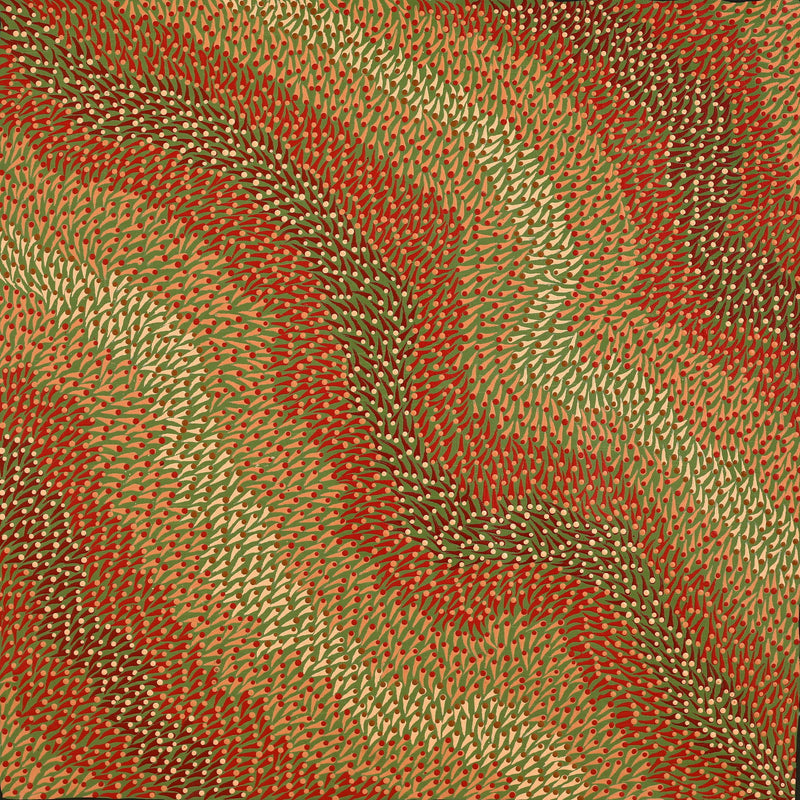 Aboriginal Artwork by Pauline Coombes, Bushfire painting, 61x61cm