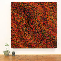 Aboriginal Artwork by Pauline Coombes, Bushfire painting, 61x61cm