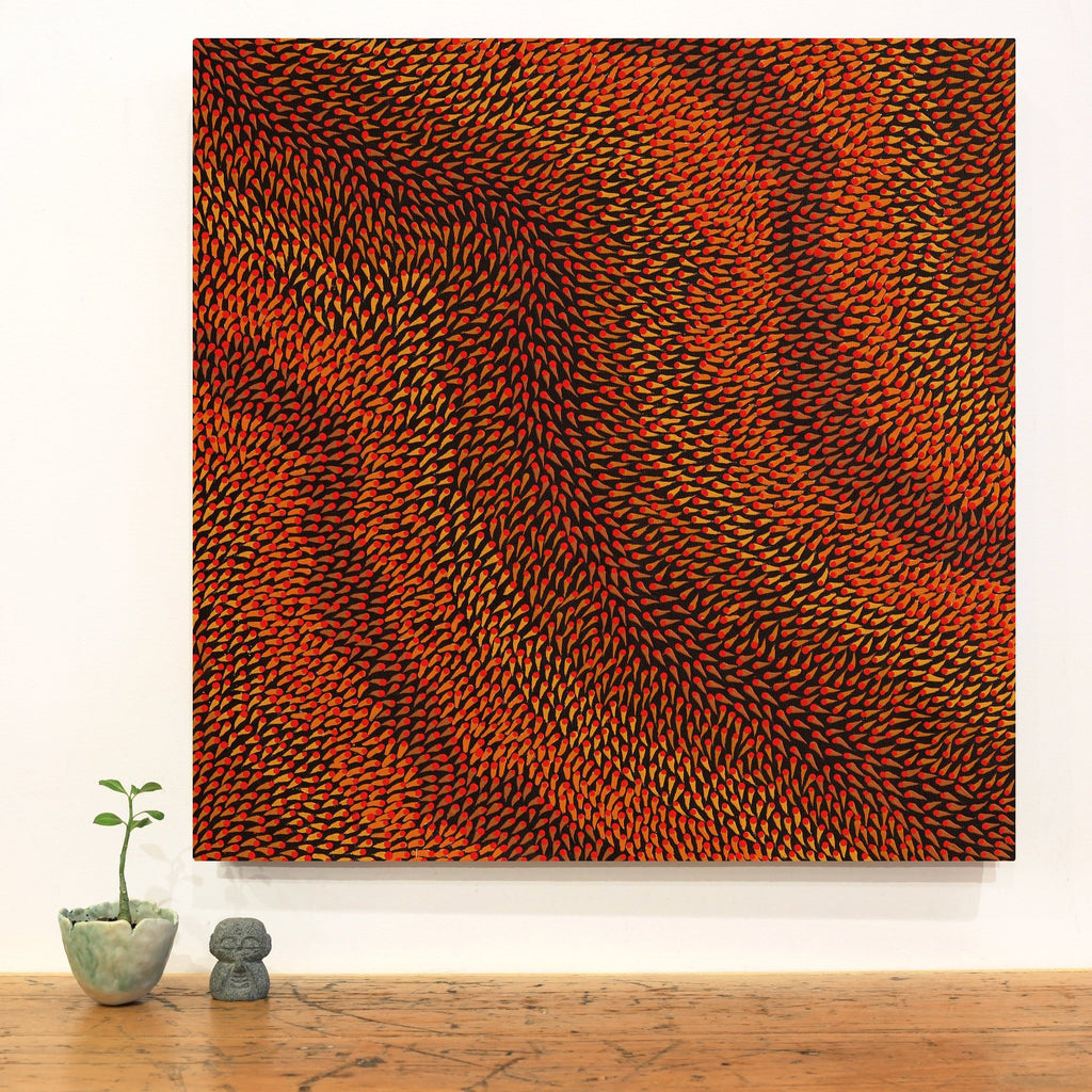 Aboriginal Artwork by Pauline Coombes, Bushfire painting, 61x61cm - ART ARK®