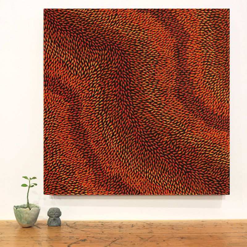 Aboriginal Artwork by Pauline Coombes, Bushfire painting, 61x61cm
