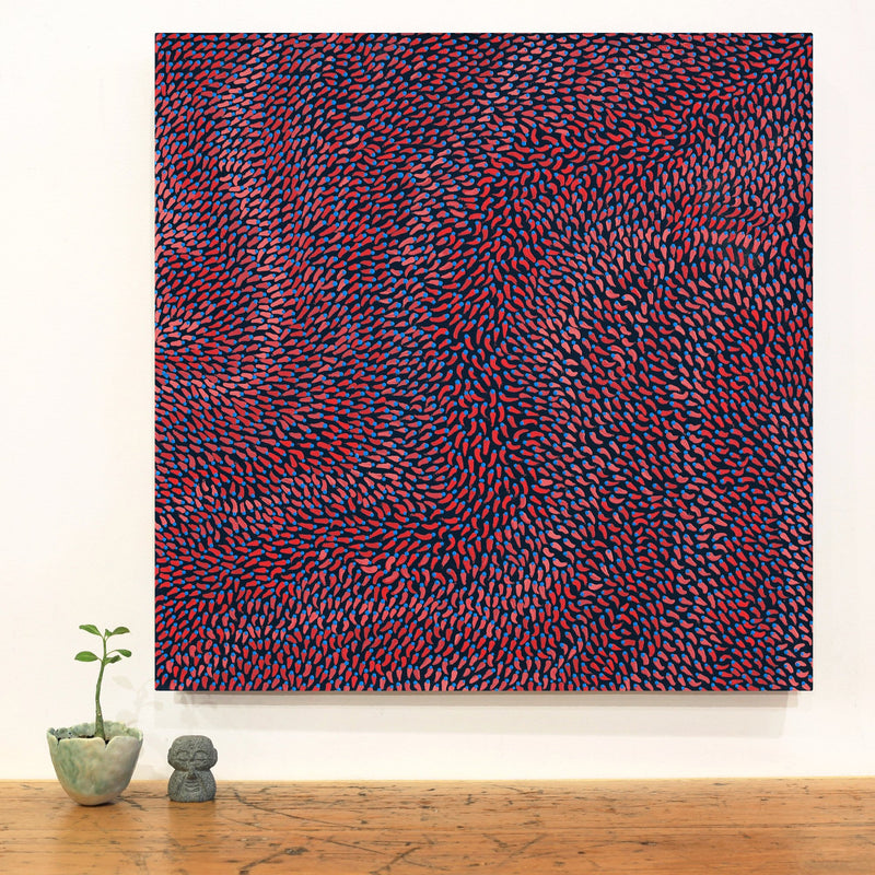 Aboriginal Artwork by Pauline Coombes, Bushfire painting, 61x61cm