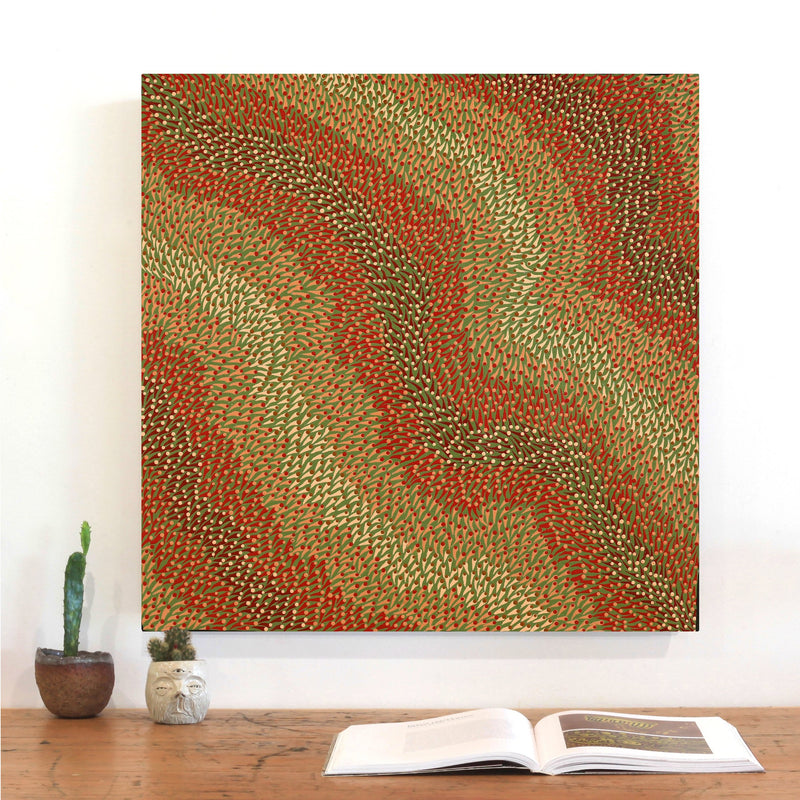 Aboriginal Artwork by Pauline Coombes, Bushfire painting, 61x61cm