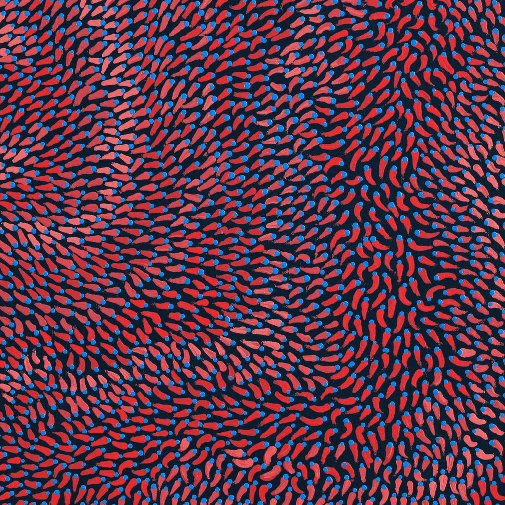 Aboriginal Artwork by Pauline Coombes, Bushfire painting, 61x61cm
