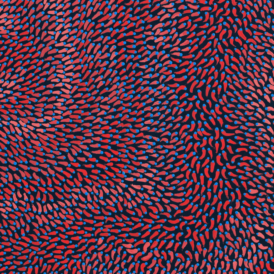 Aboriginal Artwork by Pauline Coombes, Bushfire painting, 61x61cm