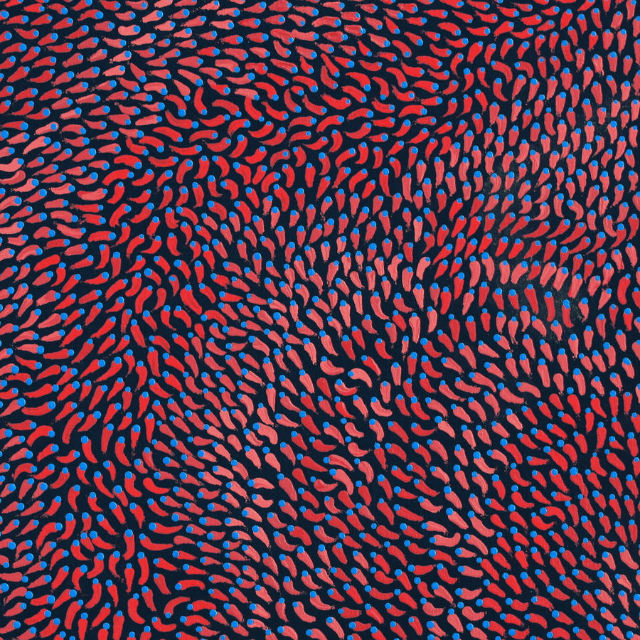 Aboriginal Artwork by Pauline Coombes, Bushfire painting, 61x61cm