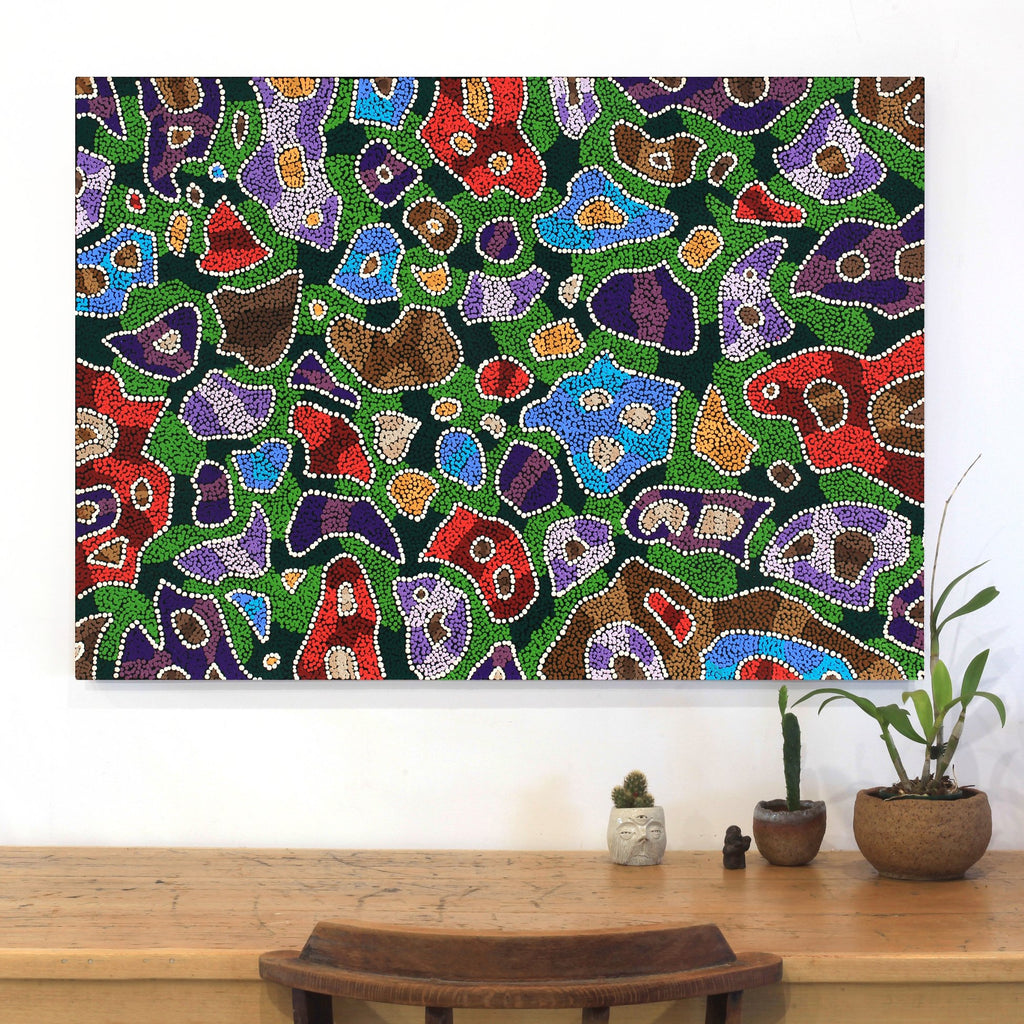 Aboriginal Artwork by Priscilla Napurrurla Herbert, Lukarrara Jukurrpa, 107x76cm