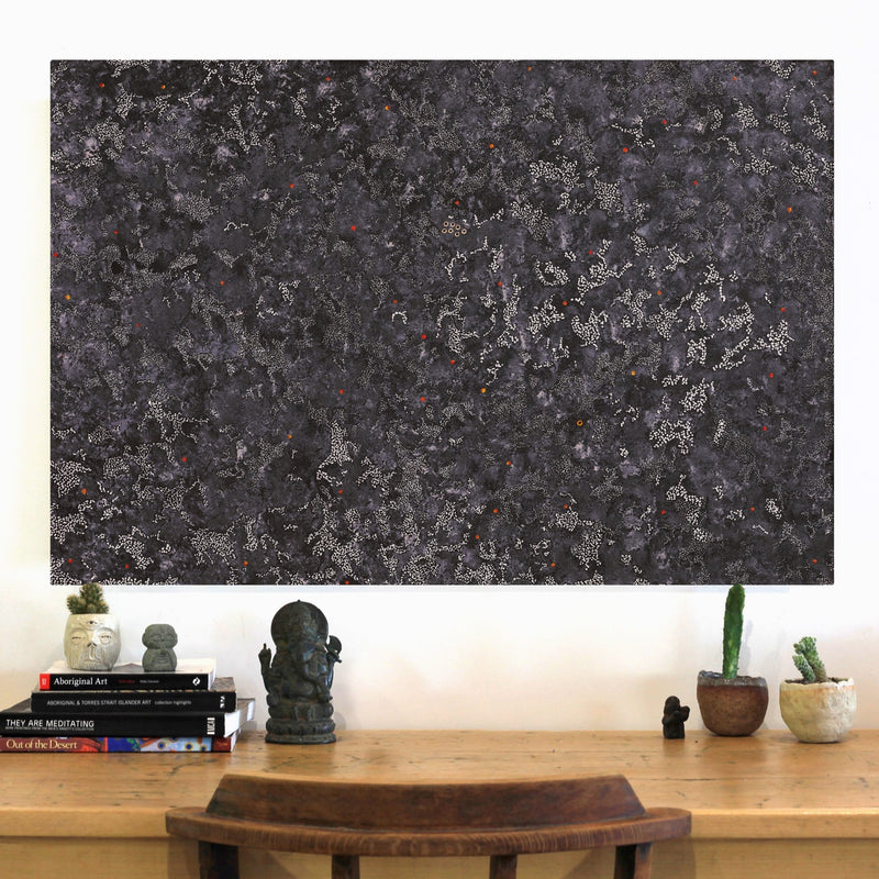 Aboriginal Artwork by Priscilla Napurrurla Herbert, Yanjirlpirri or Napaljarri-Warnu Jukurrpa (Star or Seven Sisters Dreaming), 91x61cm