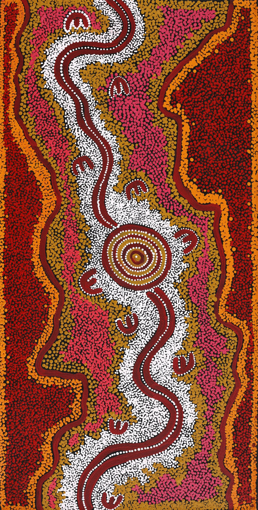 Aboriginal Artwork by Queenie Nungarrayi Stewart, Janganpa Jukurrpa (Brush-tail Possum Dreaming) - Mawurrji, 91x46cm - ART ARK®