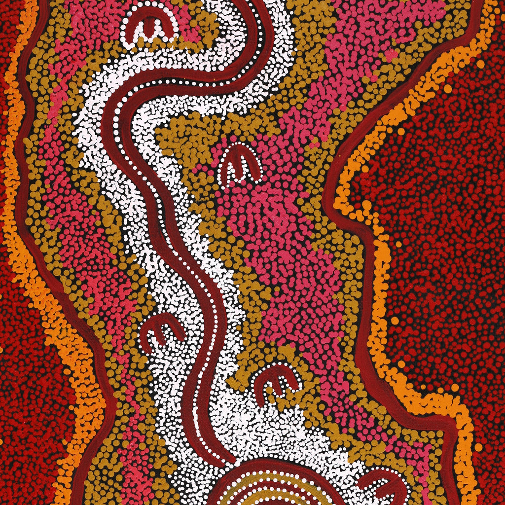 Aboriginal Artwork by Queenie Nungarrayi Stewart, Janganpa Jukurrpa (Brush-tail Possum Dreaming) - Mawurrji, 91x46cm