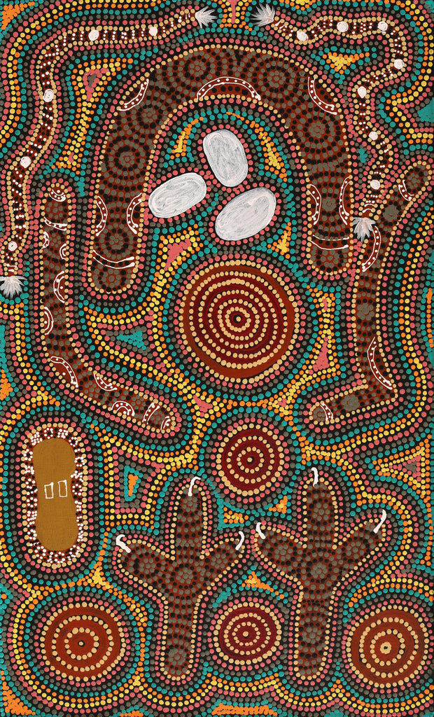 Aboriginal Artwork by Queenie Nungarrayi Stewart, Karnta Jukurrpa (Womens Dreaming), 76x46cm