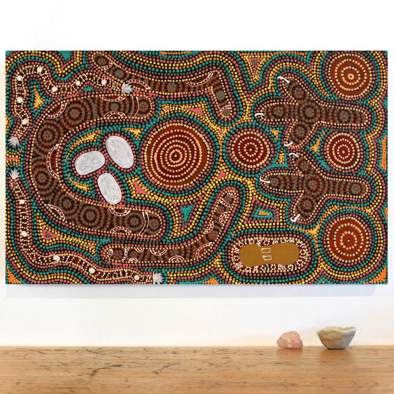 Aboriginal Artwork by Queenie Nungarrayi Stewart, Karnta Jukurrpa (Womens Dreaming), 76x46cm