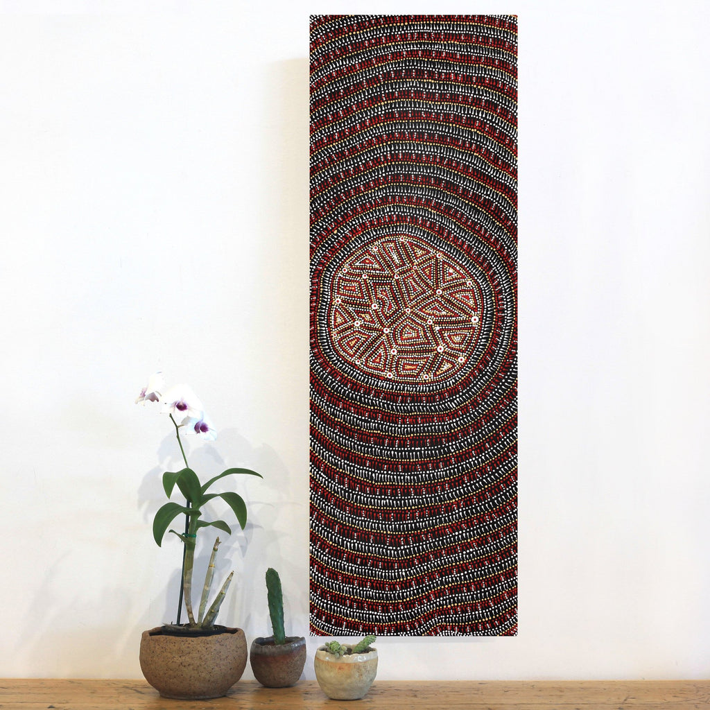 Aboriginal Artwork by Reanne Nampijinpa Brown, Lappi Lappi Jukurrpa, 91x30cm