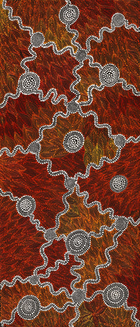 Aboriginal Artwork by Reanne Nampijinpa Brown, Ngapa Jukurrpa (Water Dreaming) - Mikanji, 107x46cm