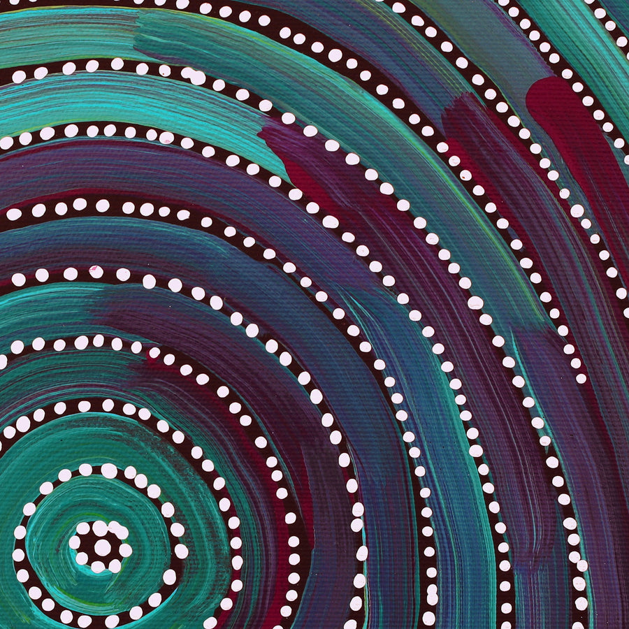 Aboriginal Artwork by Reanne Nampijinpa Brown, Ngapa Jukurrpa (Water Dreaming) - Mikanji, 30x30cm