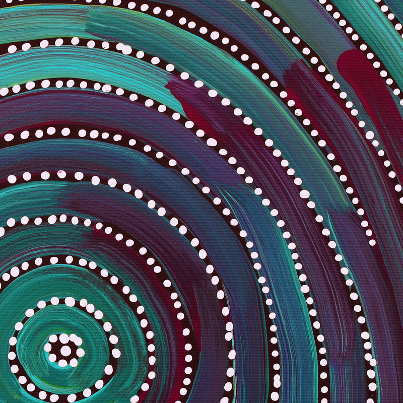 Aboriginal Artwork by Reanne Nampijinpa Brown, Ngapa Jukurrpa (Water Dreaming) - Mikanji, 30x30cm