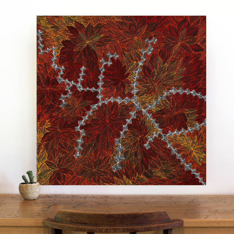 Aboriginal Artwork by Reanne Nampijinpa Brown, Ngapa Jukurrpa (Water Dreaming) - Mikanji, 76x76cm