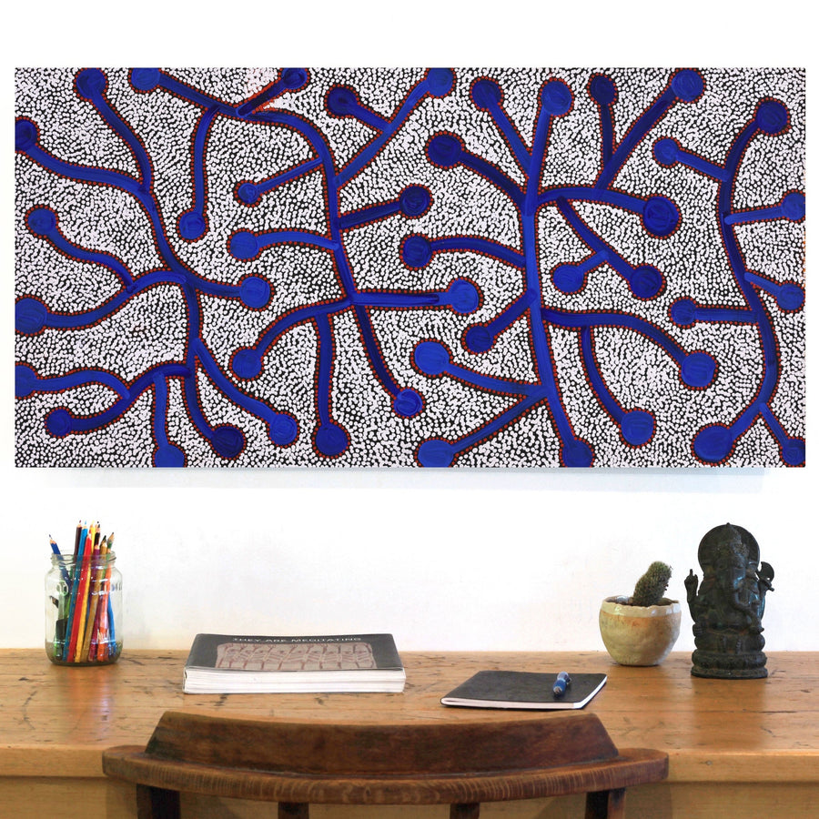 Aboriginal Artwork by Reanne Nampijinpa Brown, Ngapa Jukurrpa (Water Dreaming) - Mikanji, 91x46cm