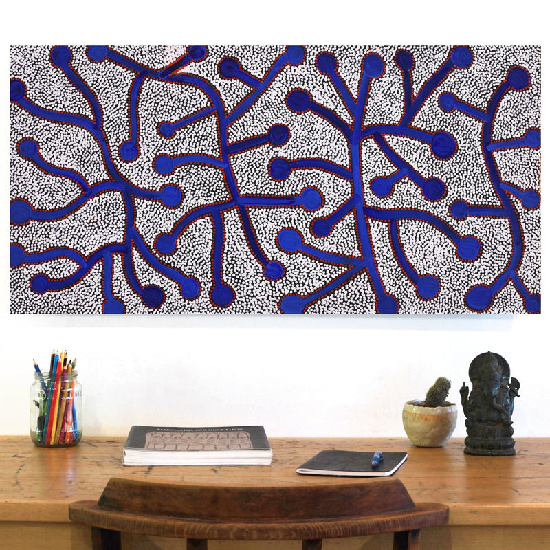 Aboriginal Artwork by Reanne Nampijinpa Brown, Ngapa Jukurrpa (Water Dreaming) - Mikanji, 91x46cm