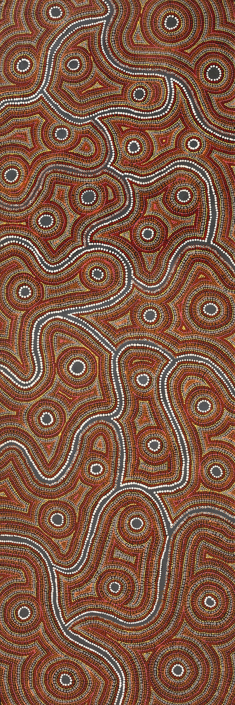 Aboriginal Artwork by Risharna Nakamarra Dickson, Warna Jukurrpa (Snake Dreaming), 183x61cm