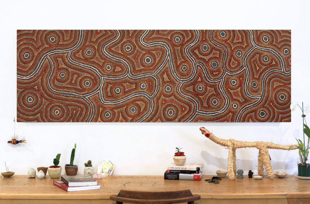 Aboriginal Artwork by Risharna Nakamarra Dickson, Warna Jukurrpa (Snake Dreaming), 183x61cm