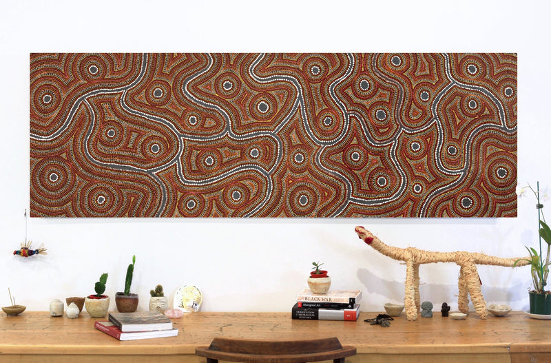 Aboriginal Artwork by Risharna Nakamarra Dickson, Warna Jukurrpa (Snake Dreaming), 183x61cm