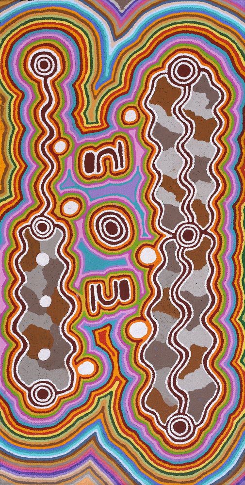 Aboriginal Artwork by Rita Napanangka Wheeler, Mina Mina Jukurrpa (Dreaming) - Ngalyipi, 91x46cm