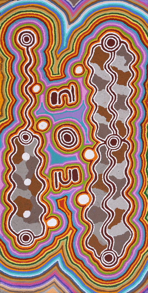 Aboriginal Artwork by Rita Napanangka Wheeler, Mina Mina Jukurrpa (Dreaming) - Ngalyipi, 91x46cm