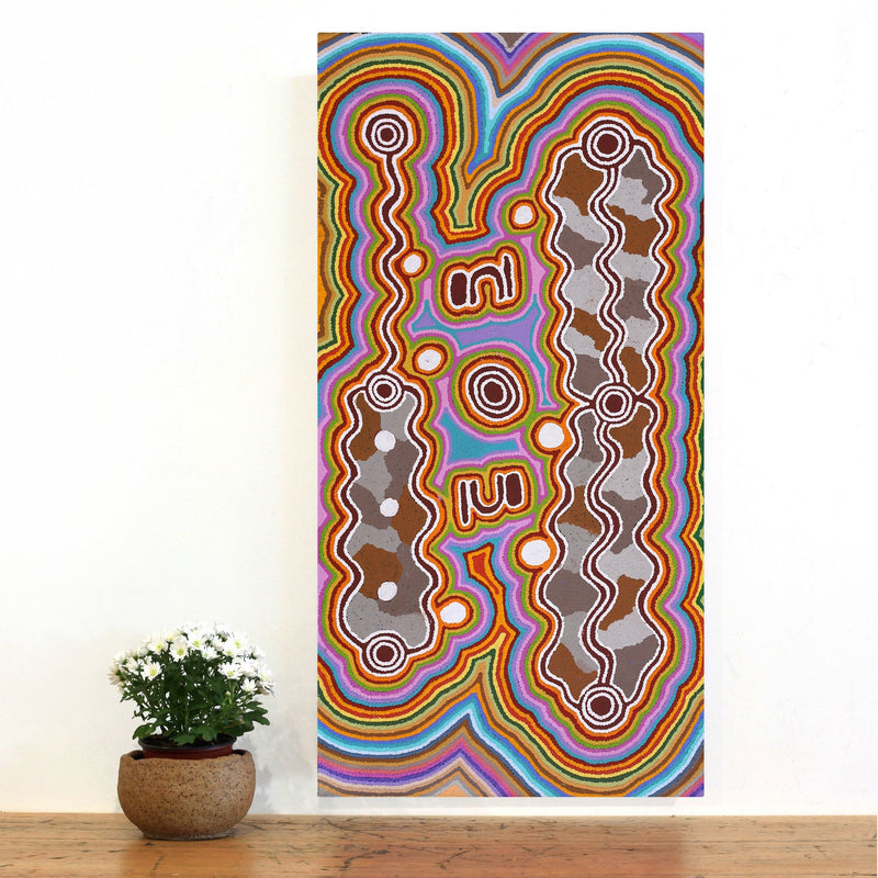 Aboriginal Artwork by Rita Napanangka Wheeler, Mina Mina Jukurrpa (Dreaming) - Ngalyipi, 91x46cm