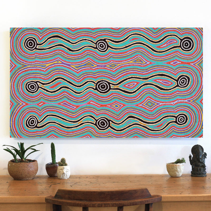 Aboriginal Artwork by Rochelle Nakamarra Curtis, Yarla Jukurrpa (Bush Potato Dreaming) - Cockatoo Creek, 107x61cm