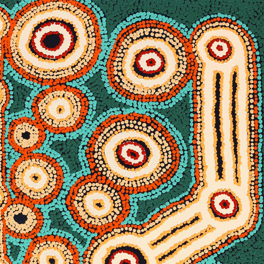 Aboriginal Artwork by Rosemary Peters, Waru at Watarru, 122x45cm
