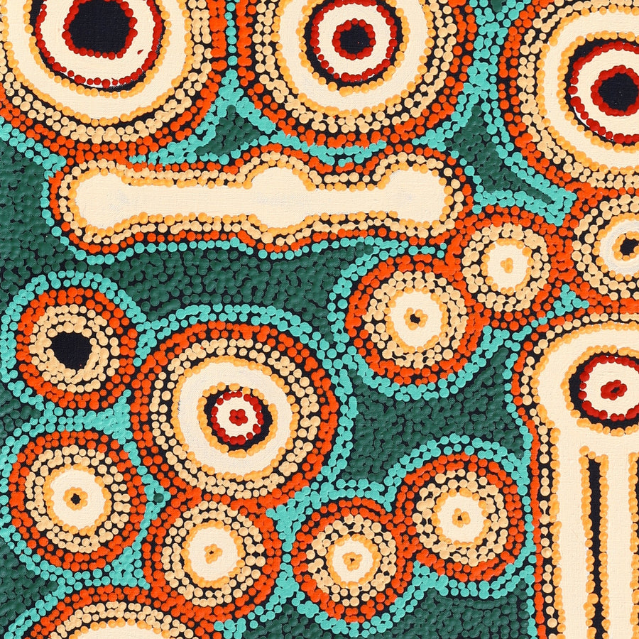 Aboriginal Artwork by Rosemary Peters, Waru at Watarru, 122x45cm