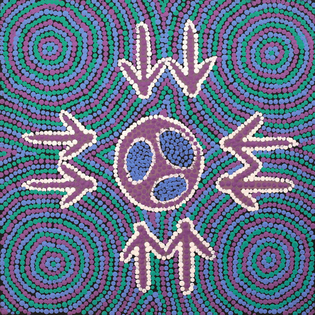 Aboriginal Artwork by Sarah-Jane Nampijinpa Singleton, Yankirri Jukurrpa (Emu Dreaming) - Ngarlikurlangu, 30x30cm